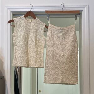 Elegant Vintage Two Piece Cream Skirt and Matching Top